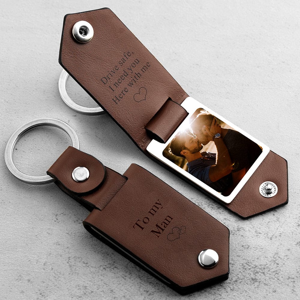 Drive Safe Keychain for Man Custom Leather Keyring with Text Gifts - Image 2
