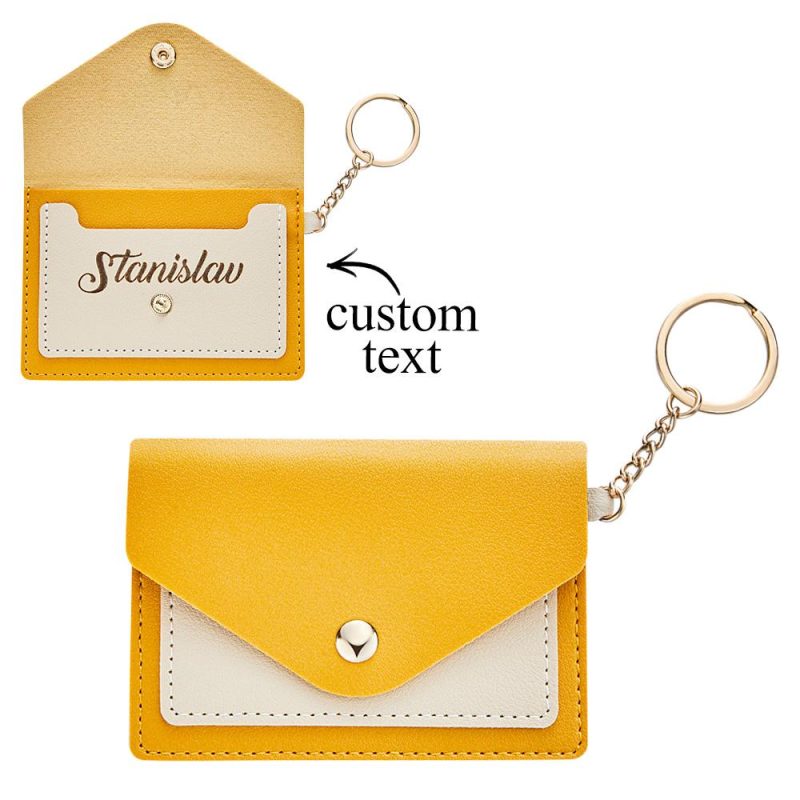 Custom Engraved Keychain Wallet Leather Card Holder Creative Gifts