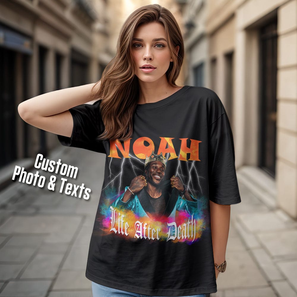 Custom Photo Vintage T-shirt Personalized American Retro Hip-hop Rap Tee with Name