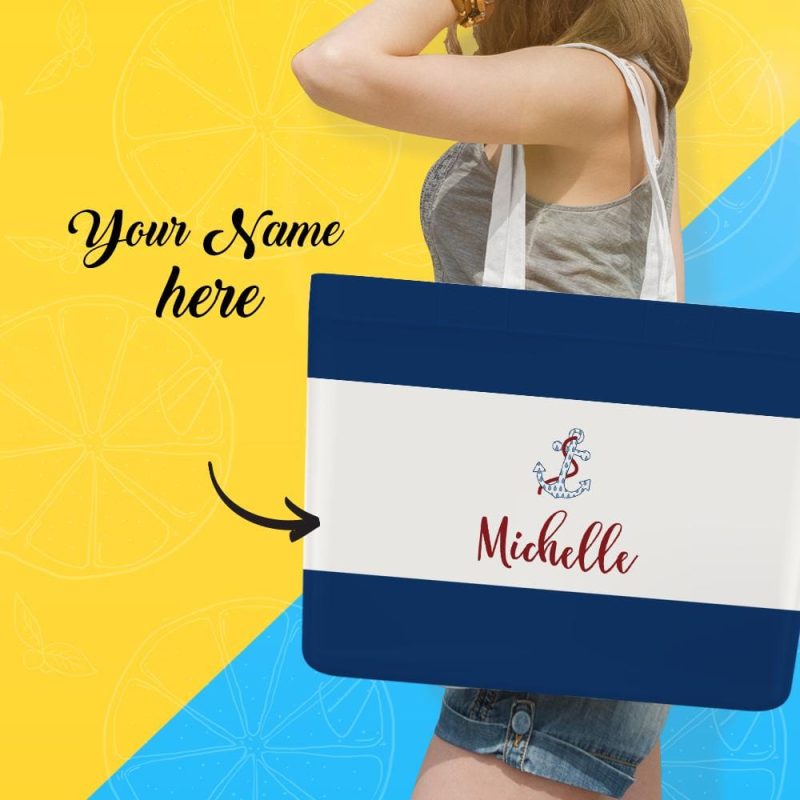 Custom Text Handbag For Blue Shopping Bag For Woman
