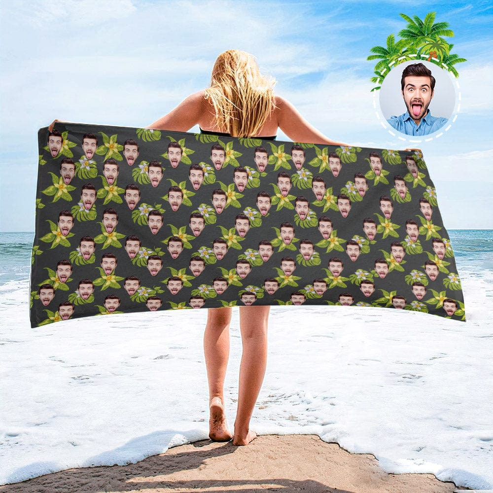 Personalized Beach Towels with Photo Custom Clouds and Trees Beach Towel - Image 5