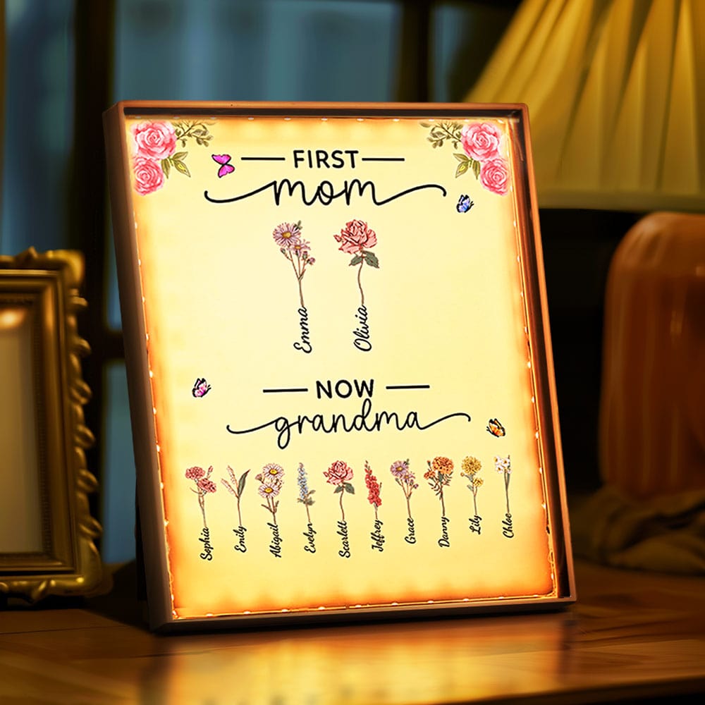 Personalized Birth Flower Lamp First Mom Now Grandma Night Light Mirror Mother's Day Gifts - Image 2