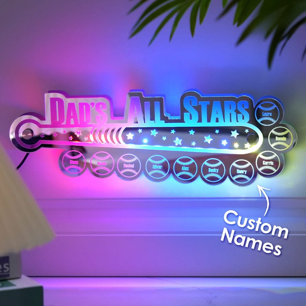 Custom Dad Baseball Mirror Light with Family Name Personalized Gift for Dad - Image 2