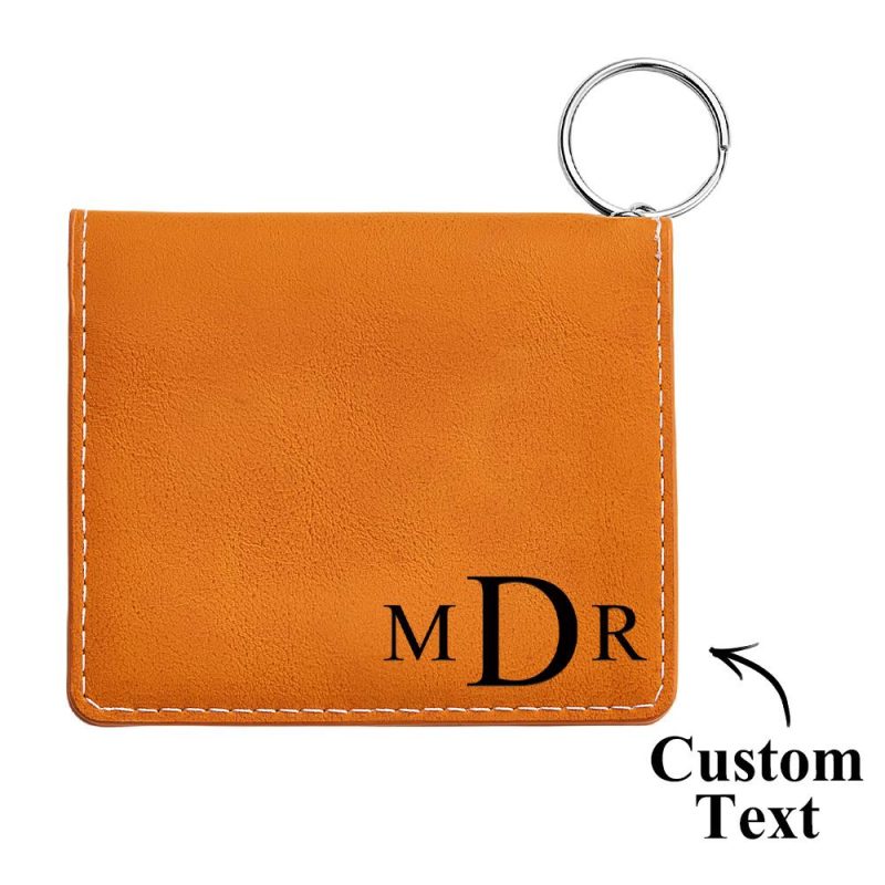 Custom Engraved Wallet Colorful ID Holder Leather Keychain Gifts