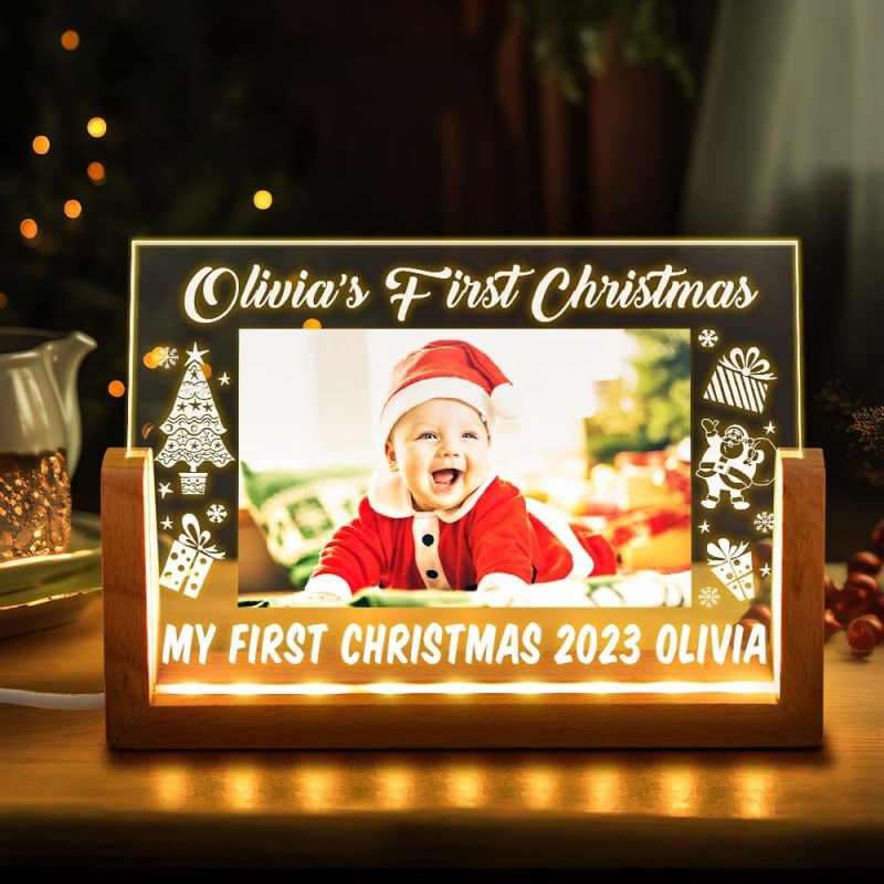Custom Photo Lamp Baby’s First Christmas Personalized Name Acrylic Light