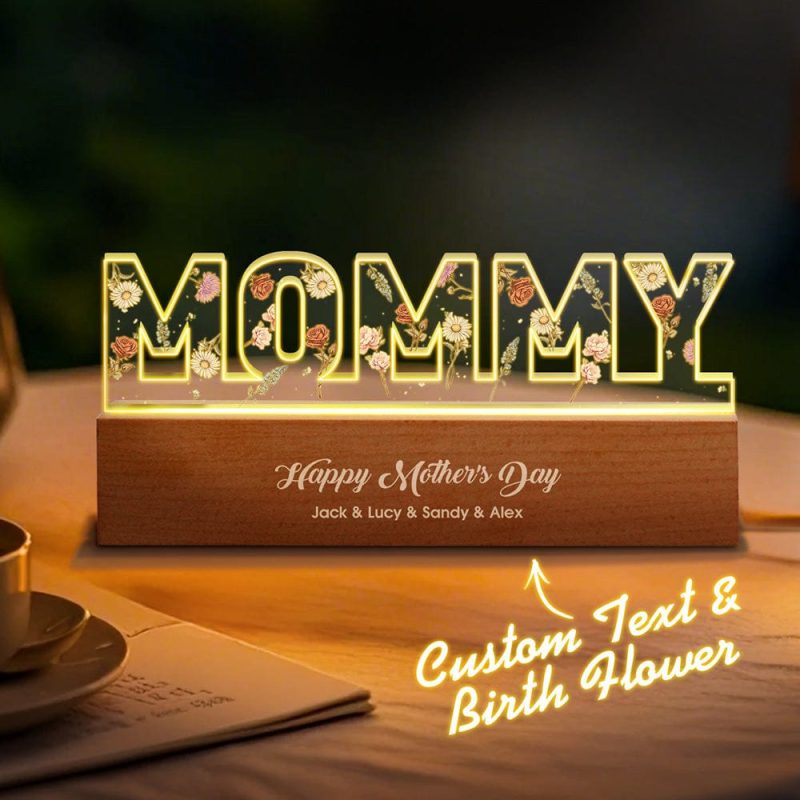 Personalized Letter Lights With Birthday Flowers Custom Text Warm Night Light Mother’s Day Gift