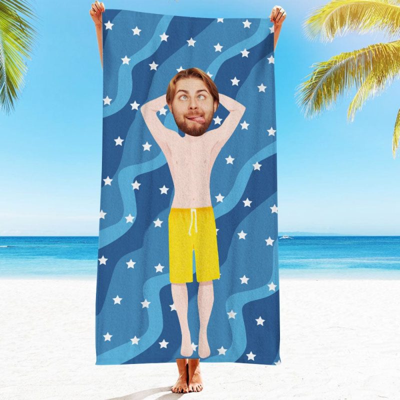 Custom Face Beach Towel Personalized Stars Beach Style Beach Towel Funny Gift for Summer