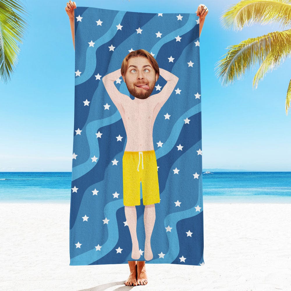 Custom Face Beach Towel Personalized Stars Beach Style Beach Towel Funny Gift for Summer