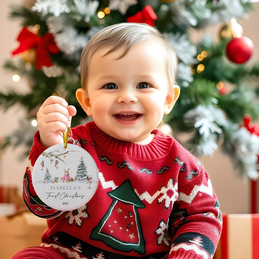 Personalized Rabbit Ceramic Ornament with Name Baby's First Christmas Ornament for New Baby Christmas Gift - Myphotowallet - Image 2