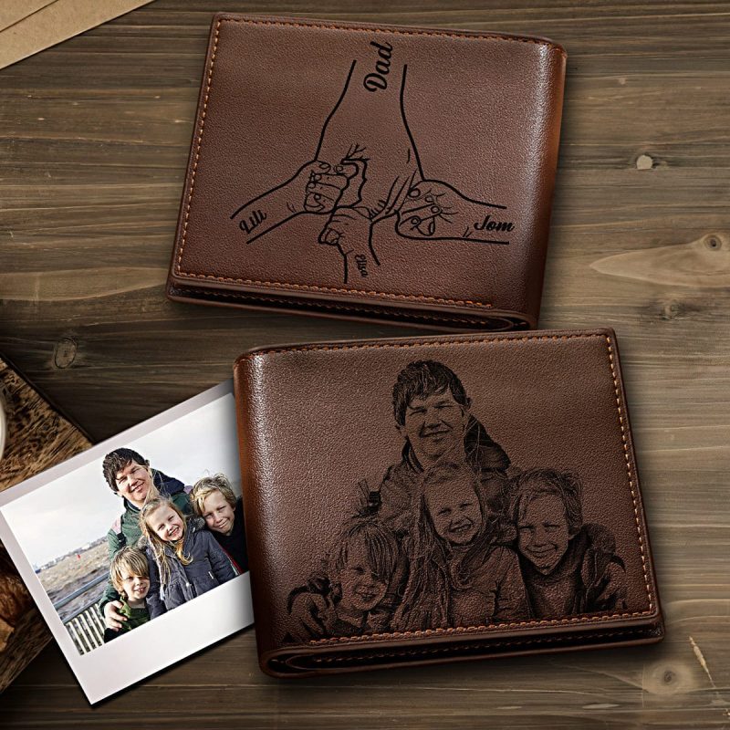 Custom Photo Engraved Leather Wallet Father’s Day Gift for Dad