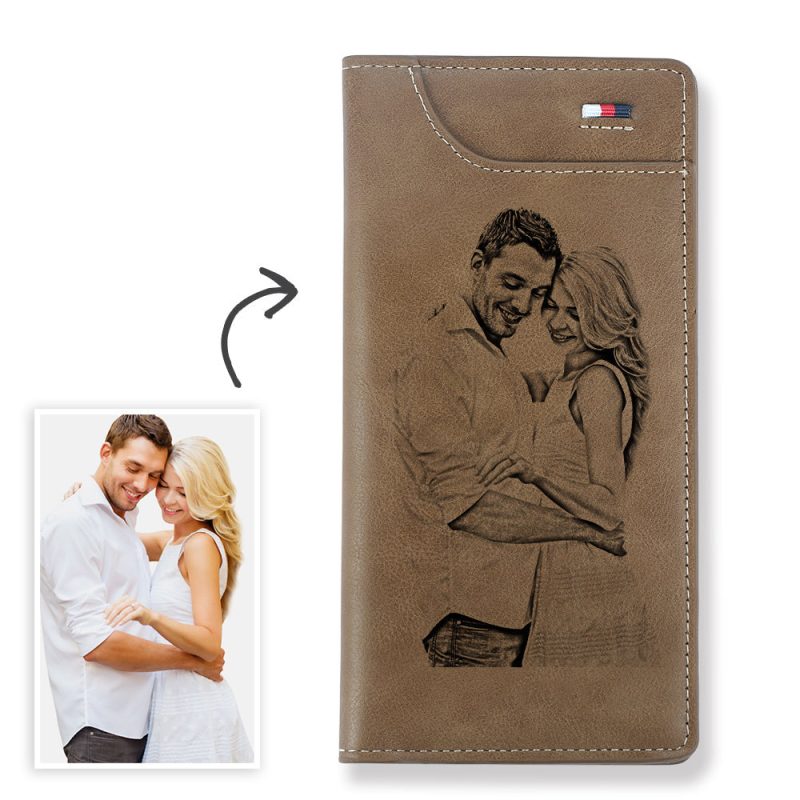 Women’s Custom Engraved Photo Wallet Brown Leather