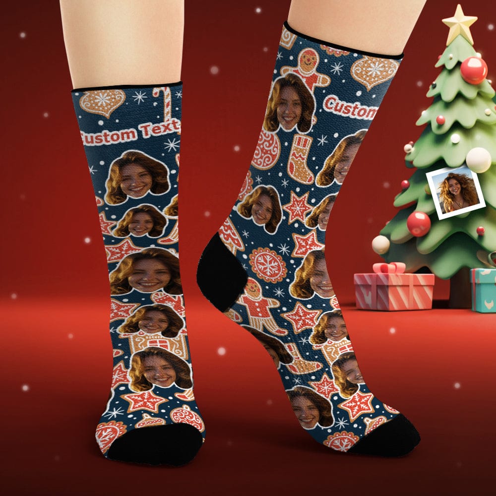 Custom Face Socks Personalized Photo Socks Christmas Gingerbread - Image 2