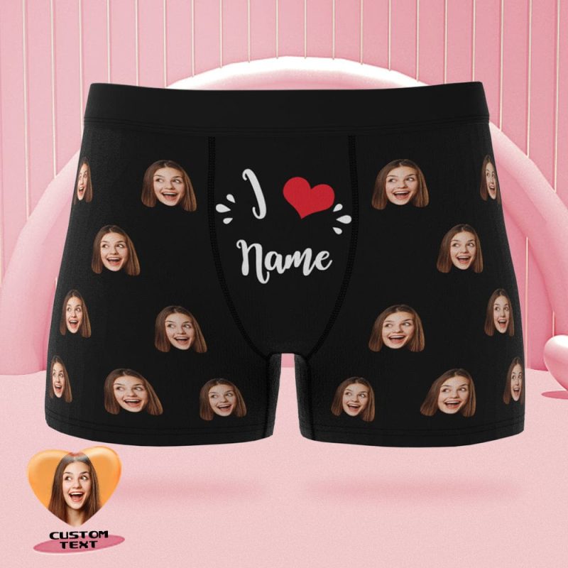 Custom Face Boxer Briefs I Love Name Personalized Naughty Valentine’s Day Gift for Him