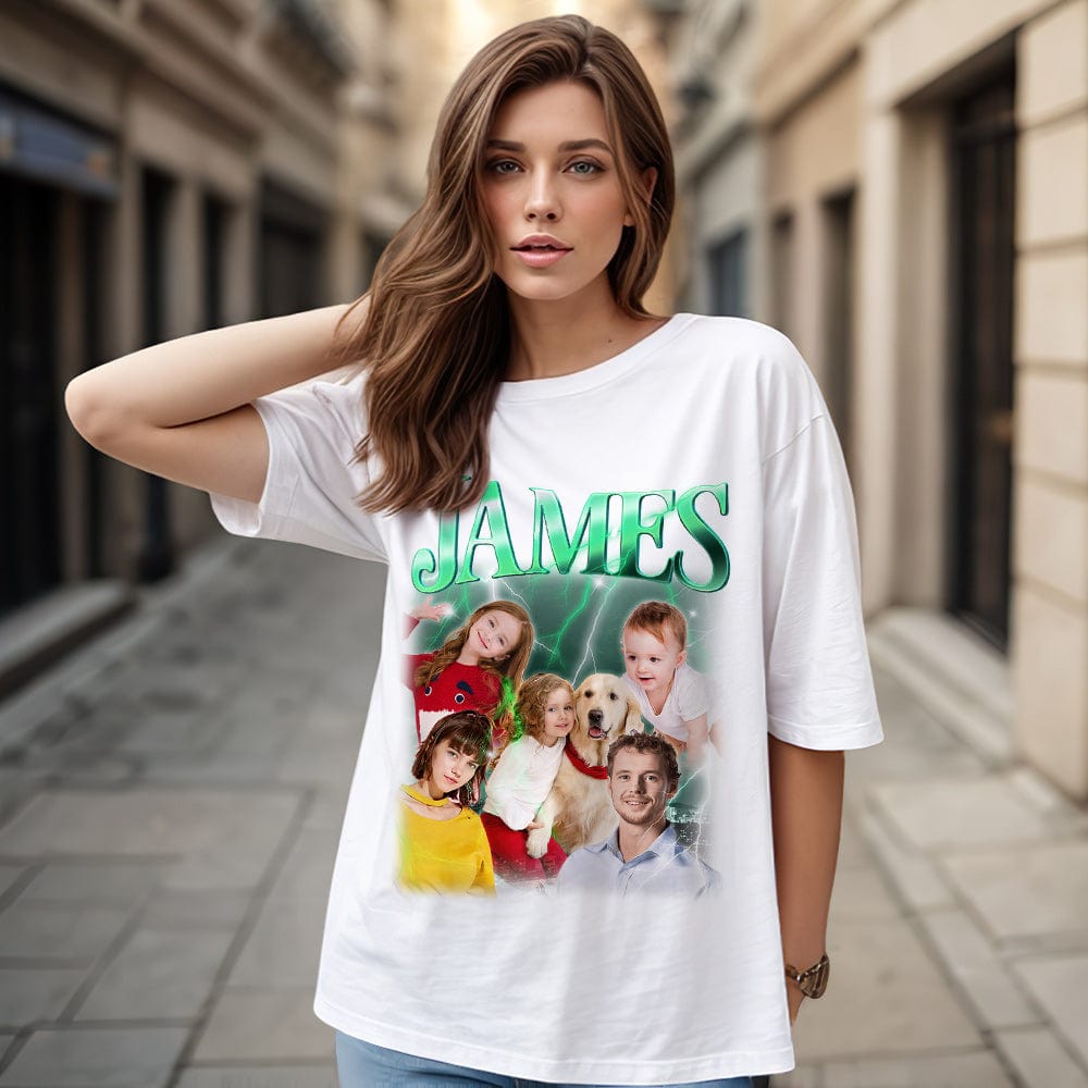Custom Photo Vintage Tee Personalized Name T-shirt Personalised Pet Gifts for Family