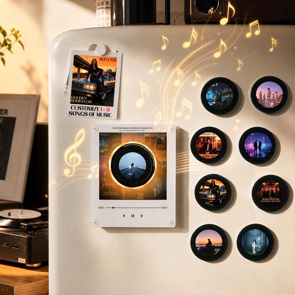 Custom Mini Vinyl Record Music Player With 9 Discs, Magnetic Disc Music Player with Rechargeable Battery