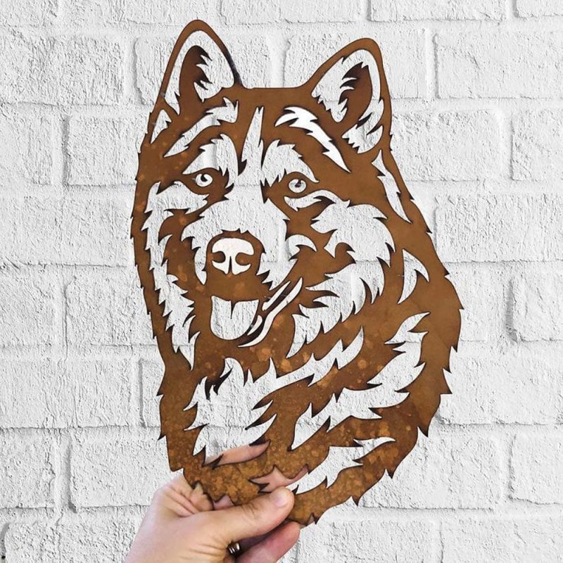 Dog Metal Wall Art Huskie Hanging Home Decor Puppy Pet