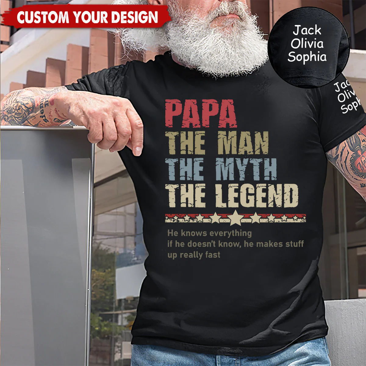 Personalized Papa The Man The Myth T-Shirt, Custom Father's Day Shirt With Kids Names - Image 2