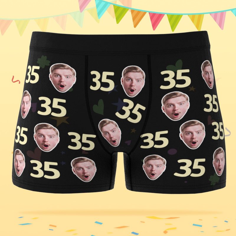 Custom Face Boxer Shorts with Age Personalized Boxer Birthday Gift for Husband