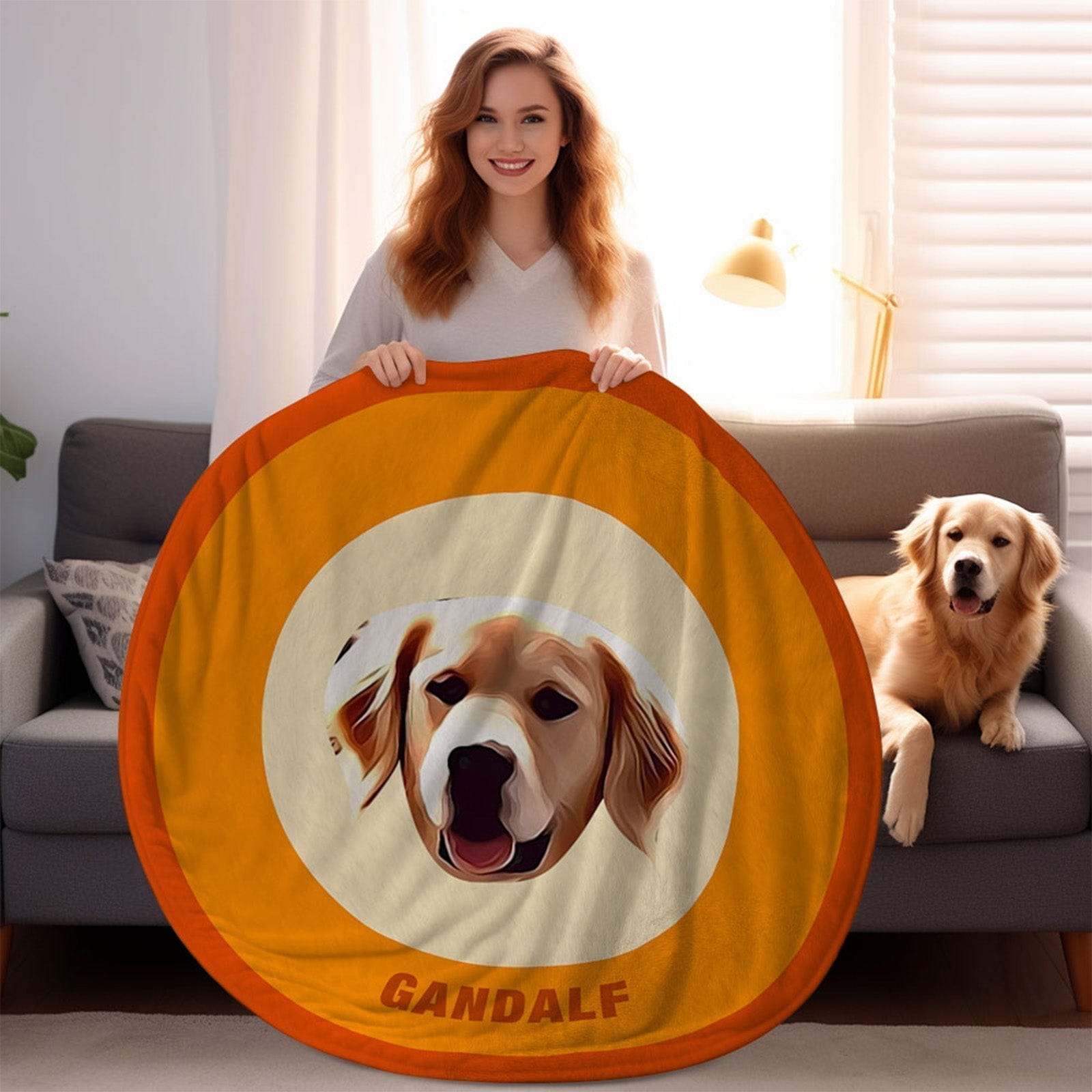 Custom Pet Face Blanket Personalized Round Blanket Gift for Pet Lover - Brown - Image 5