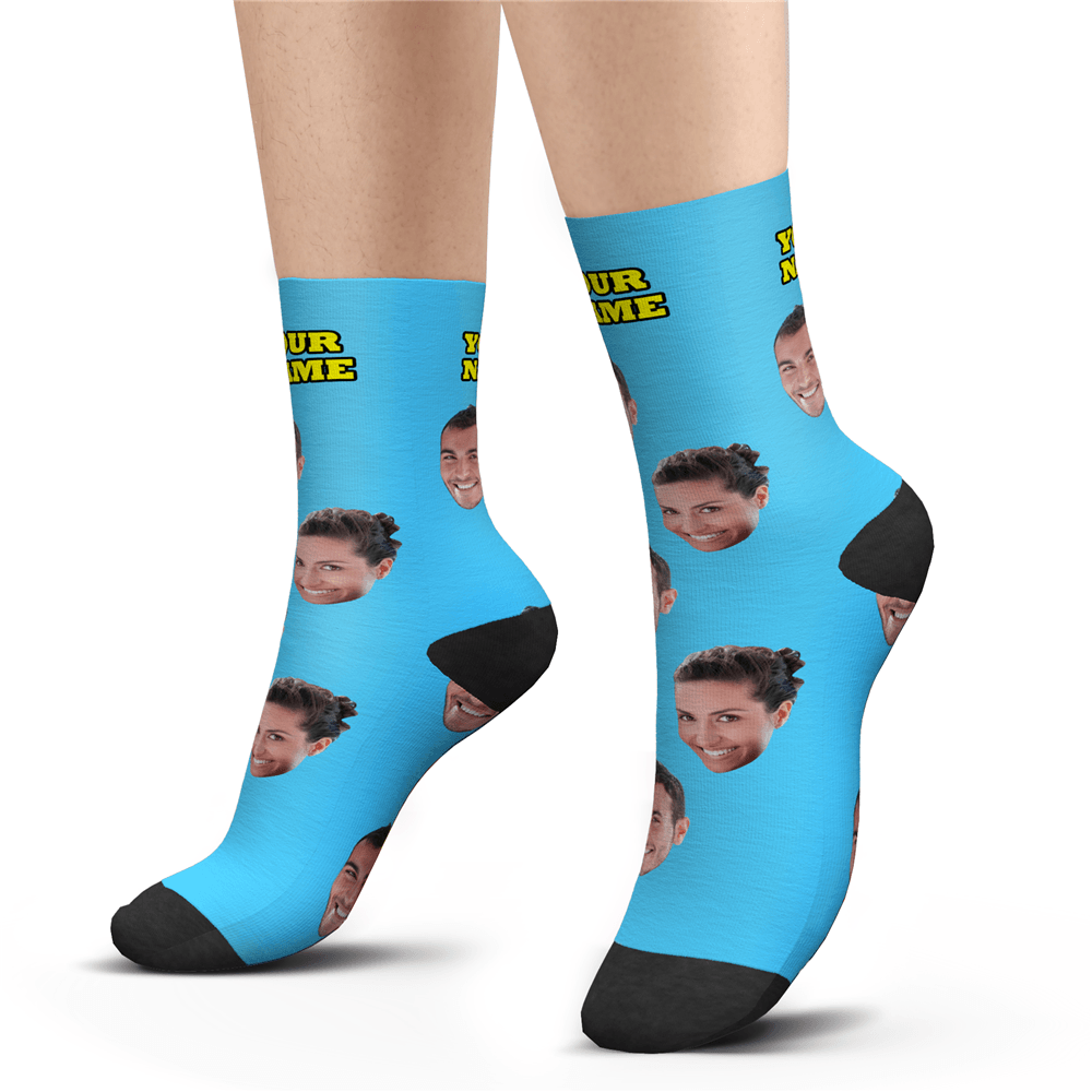 Custom Face Socks With Your Text 3D Preview Colorful Socks Father's Day Gifts - Image 2