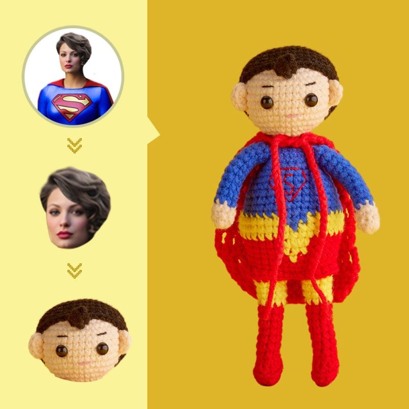 Custom Face Crochet Doll Personalized  Handwoven Mini Dolls Gifts – Supergirl