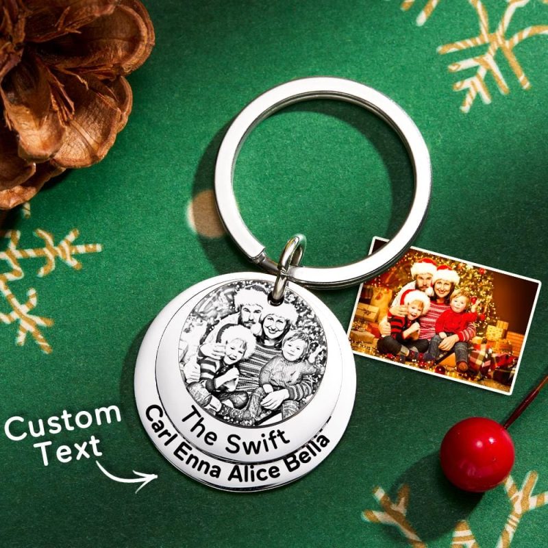Custom Family Photo Keychain With Name Personalized Christmas Gift