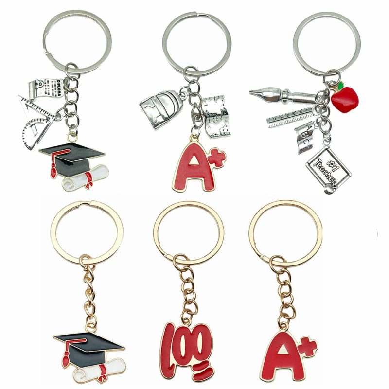 Back to School Season Keychains, 100 Points Keychain, A+ Graduation Cap Keychain For Students