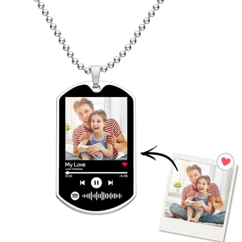 Personalized Gifts for Father Spotify Necklace Stainless Steel Photo Necklace Father’s Day Gift