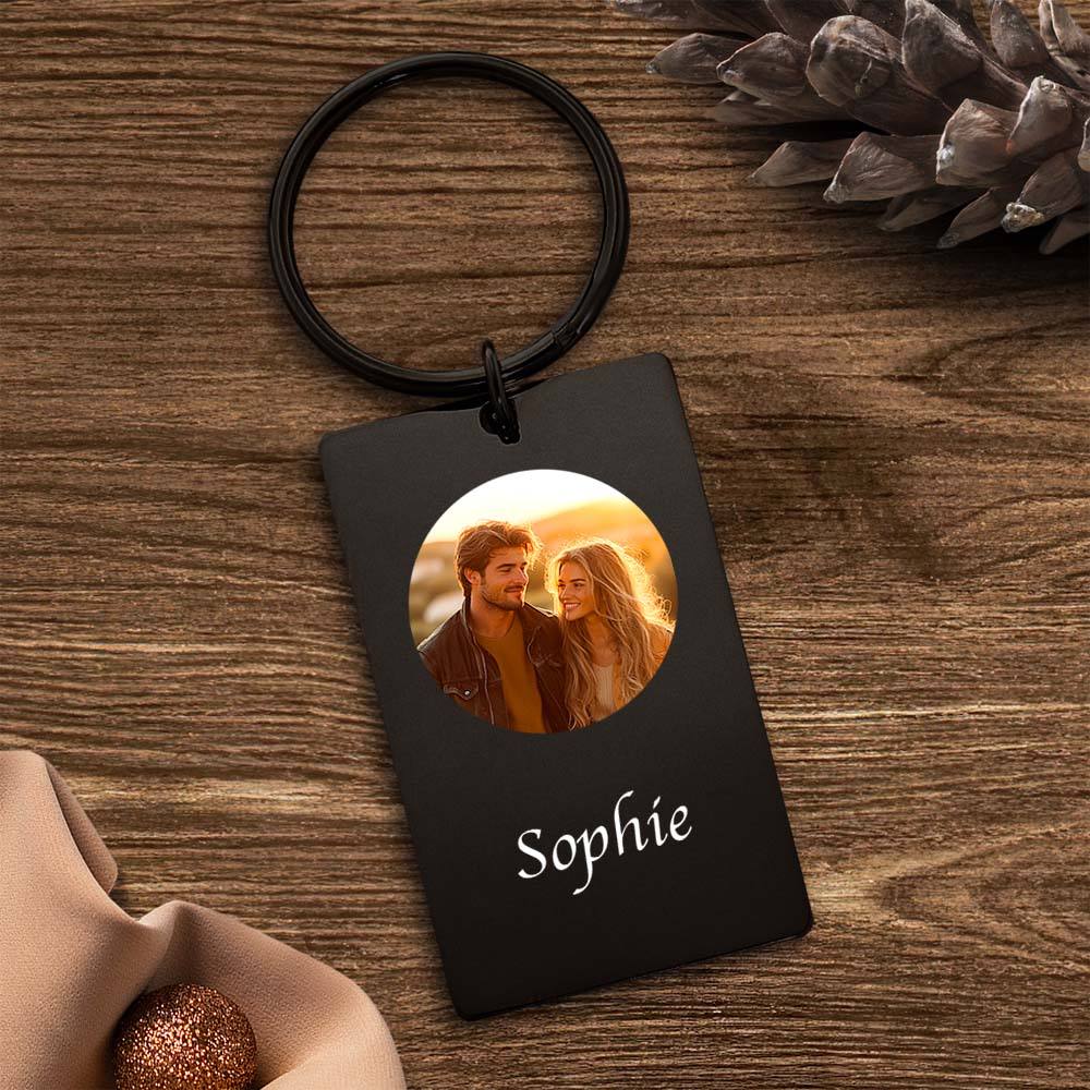 Custom Photo Keychain With Text Couple Gift Idea Black and White Filter - Image 2