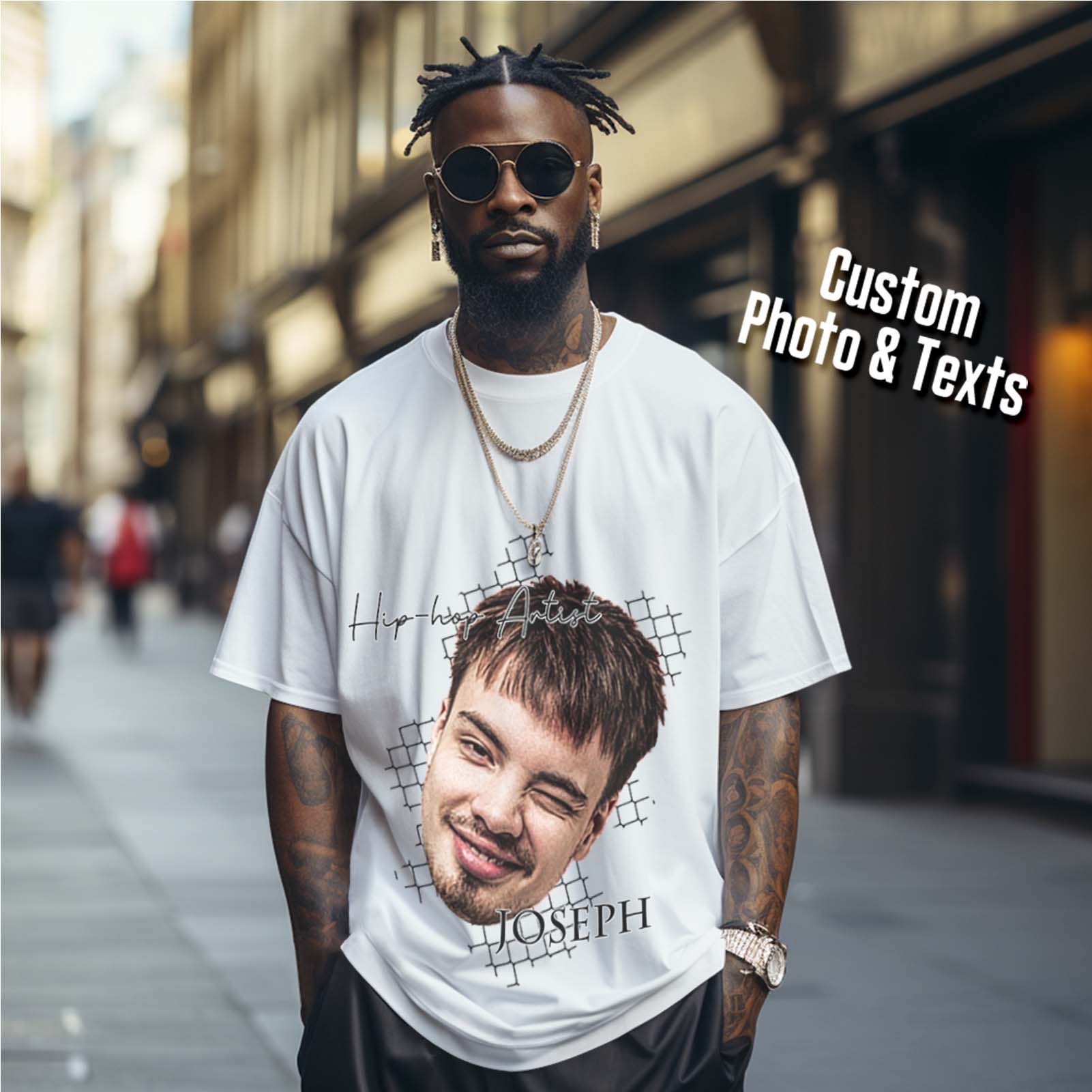 Custom Face Vintage T-shirt Personalized Portrait Fashion Rap Tee with Name - Image 4