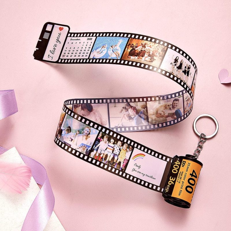 Personalized Film Keychain With Text Date Keychain Gift For Her