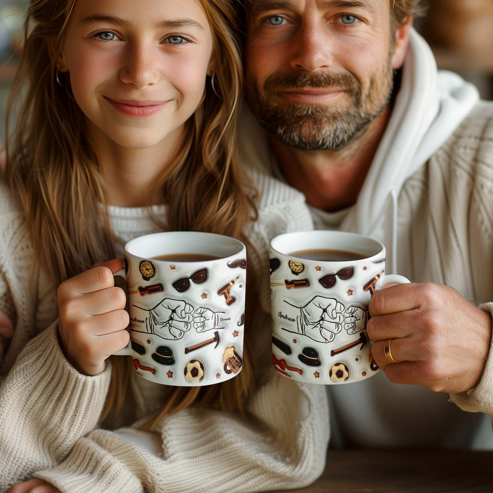 Father's Day Gifts Personalized 1-6 Kids Names Custom 3D Inflated Effect Printed Fist Bump Mug for Papa or Grandpa - Image 2