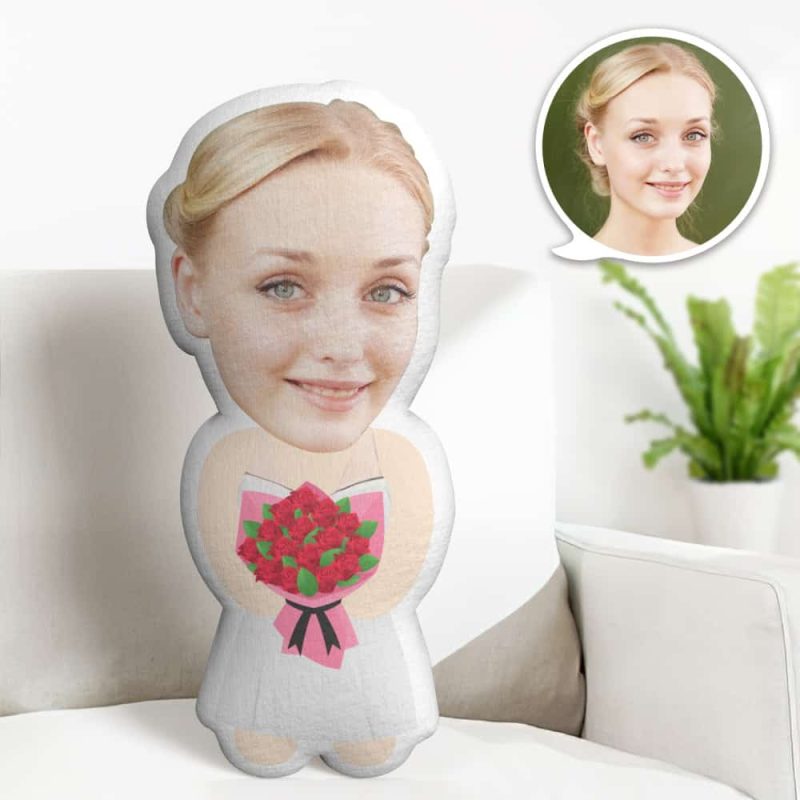 Custom Face Pillow, Cartoon Bride in Wedding Dress Face Doll, the Best Gift for Lover Valentine’s Day Gift