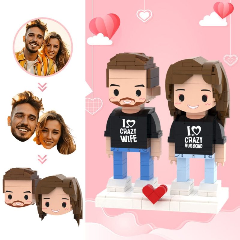 Valentine’s Day Gifts Custom Head 2 People Cute Brick Figures Crazy Couple Brick Figures