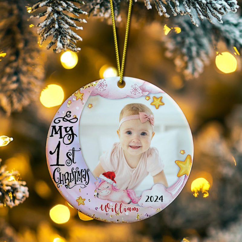 Personalized Baby’s First Christmas Ornament with Photo Unicorn Christmas Ornament Gift for Kids