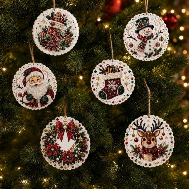6PCS Christmas Wooden Ornaments DIY Pearl Diamond Painting Kit
