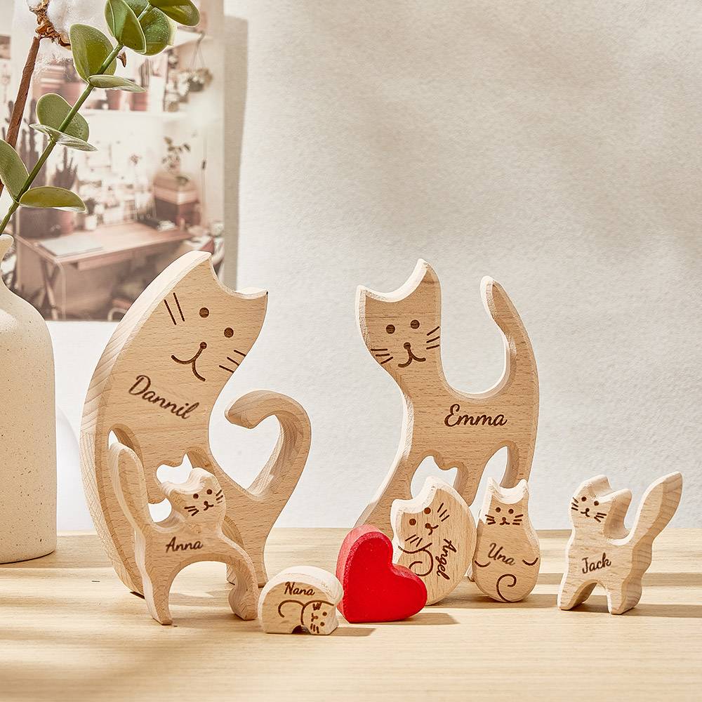 Personalized Wooden Cats Puzzle Custom Family Member Names Puzzle Home Decor Gifts - Image 3