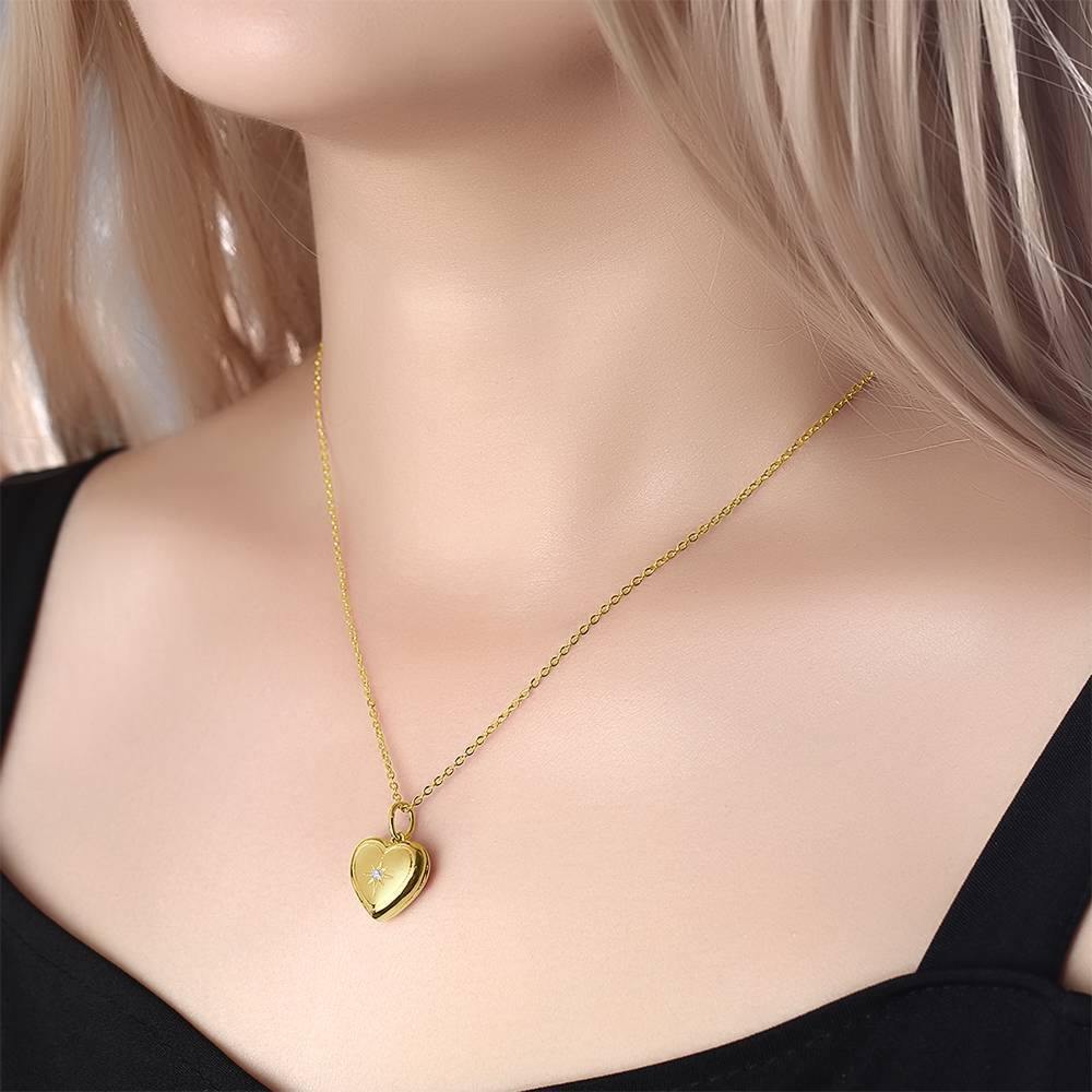 Photo Locket Necklace Gifts for Her Star Printing 14k Gold Plated - Image 2