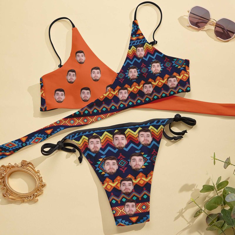 Custom Face Swimwear Personalized Women’s Cross Strap Bikini Set For Summer Beach Vacation