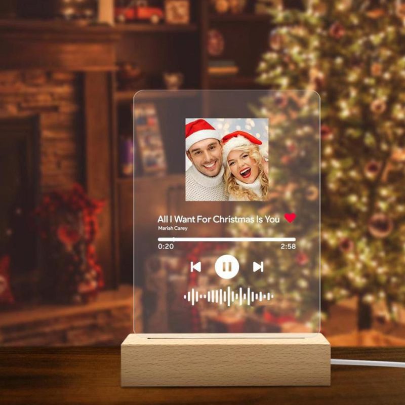 Christmas Music Plaque Night Lamp With Stand Custom Christmas Gift for Couple