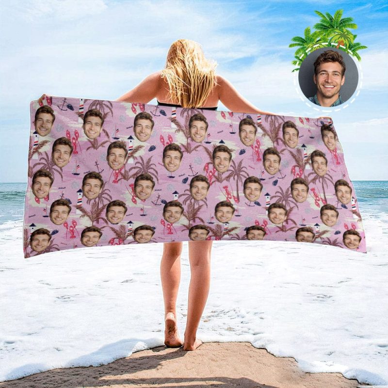 Personalized Beach Towels with Photo Custom Seafood and Trees Beach Towel
