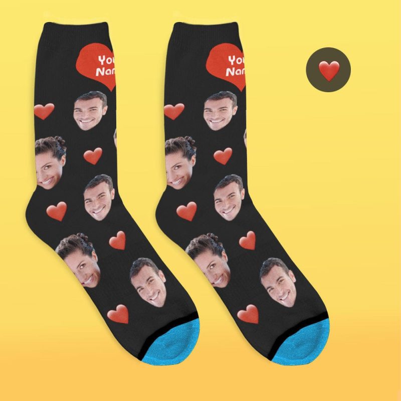 Custom Face Socks 3D Digital Printed Socks Add Pictures and Name – Heart