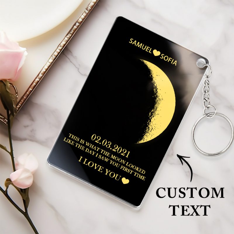 Custom Moon Phase and Names Acrylic Keychain with text Valentine’s Day Gifts for Her