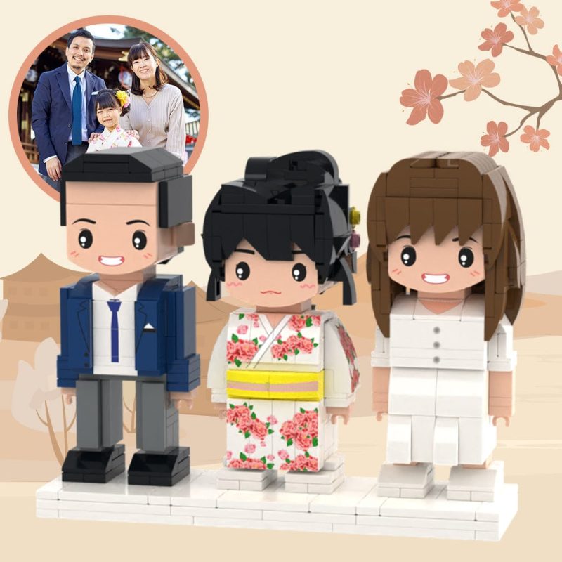 Full Body Customizable 3 People Custom Brick Figures Small Particle Block White Kid’s Kimono For Family