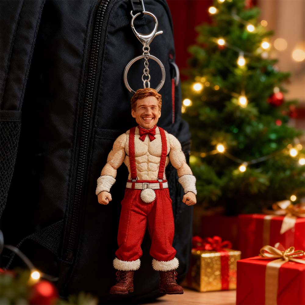 Personalized Christmas Muscle Doll Keychain Custom Face Funny Wire Skeleton Puppet Holiday Gift