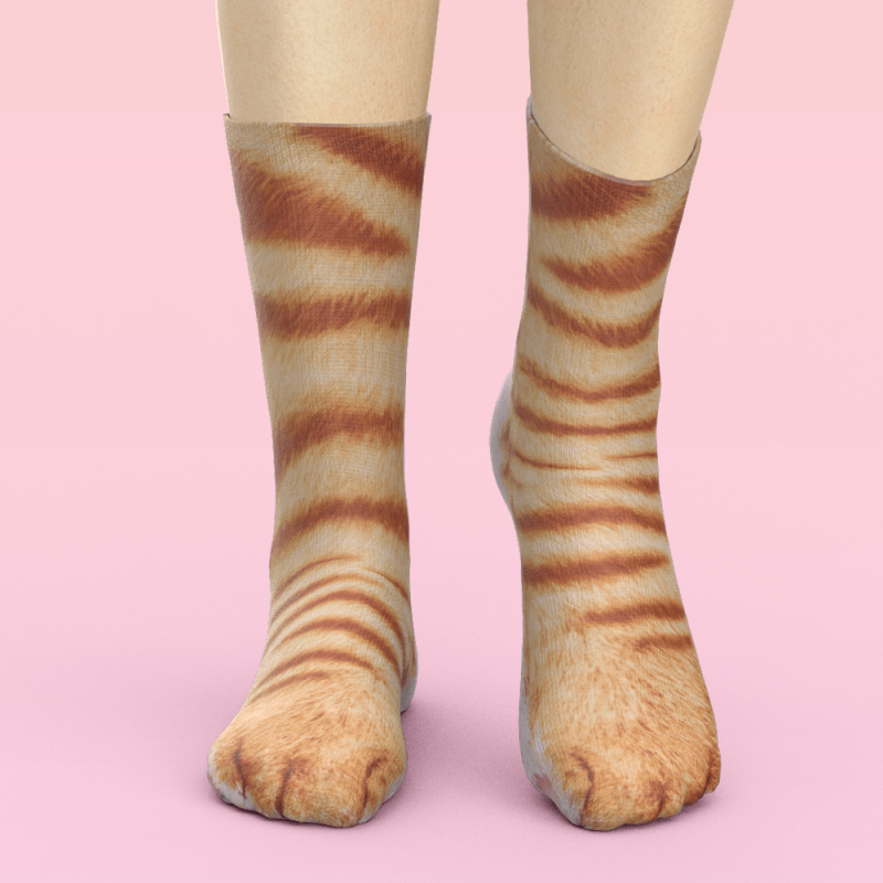 Funny 3D Print Animal Socks Feet Socks Funny Socks Gifts – Orange Cat Paw