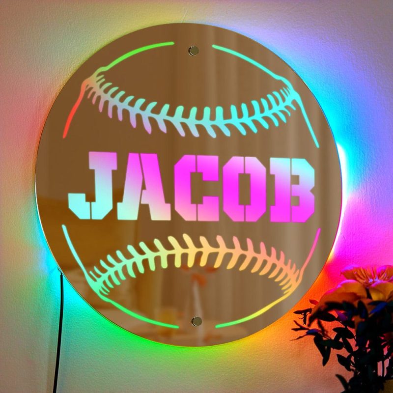 Personalized Name Baseball Mirror Light Gift for Boyfriend