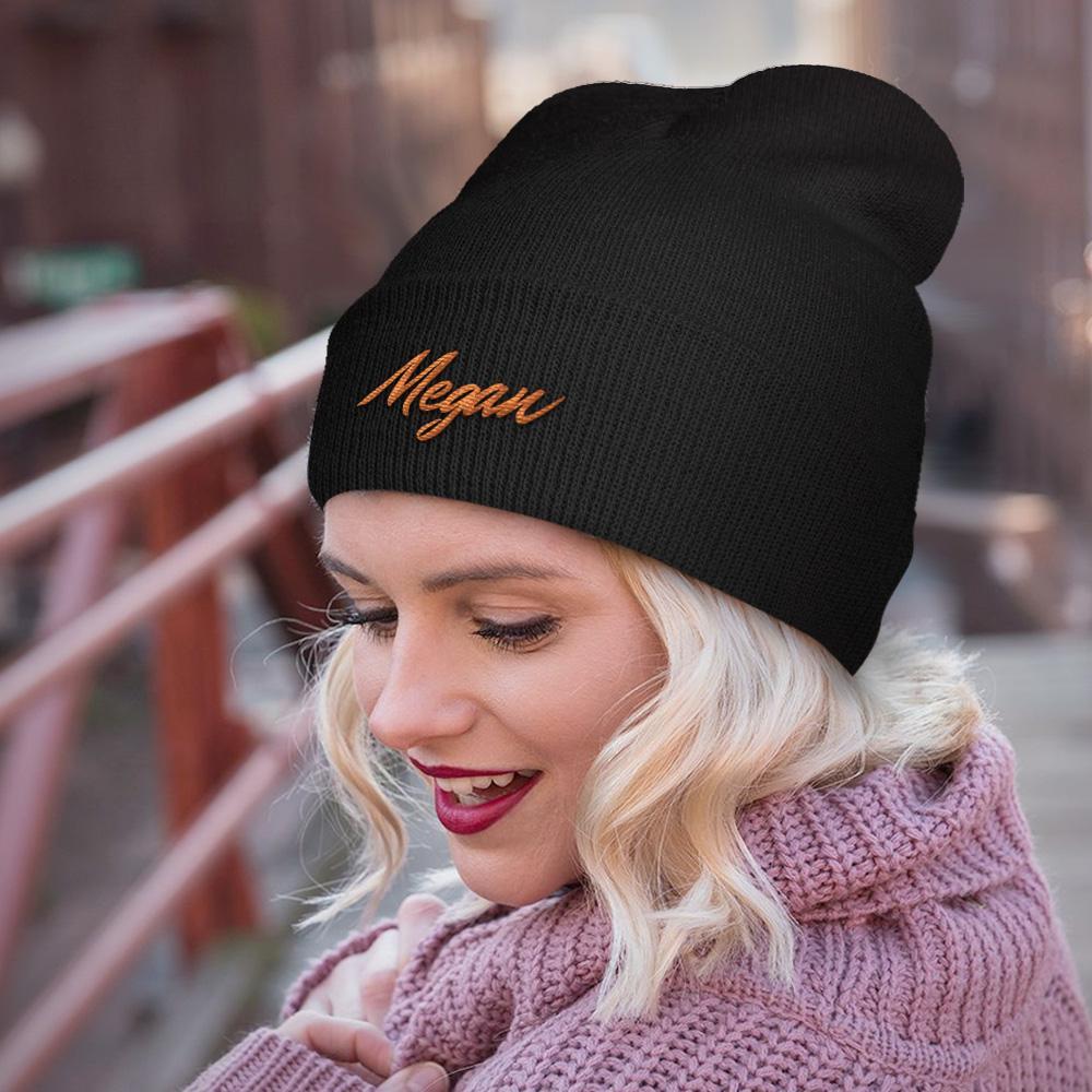 Custom Embroidery Knitted Hat Custom Name Beanie Hat Gift For Couple-4 Colors - Image 2