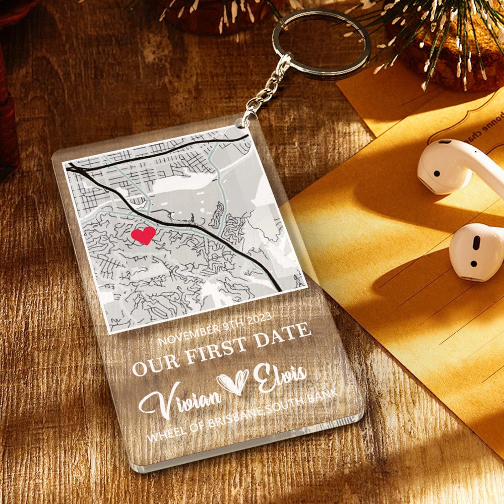 Personalized Acrylic Map Keychain Our First Date Keychain - Image 2