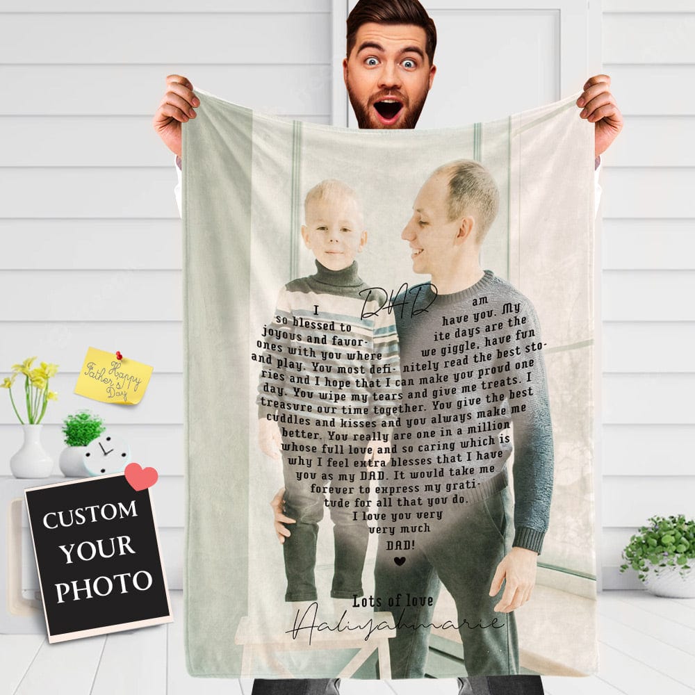Father's Day Gift Custom Photo Blanket with Message the Best Gift for Dad